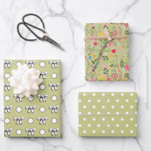 Wildblumen von weißen und grünen Polka-Punkten Geschenkpapier Set