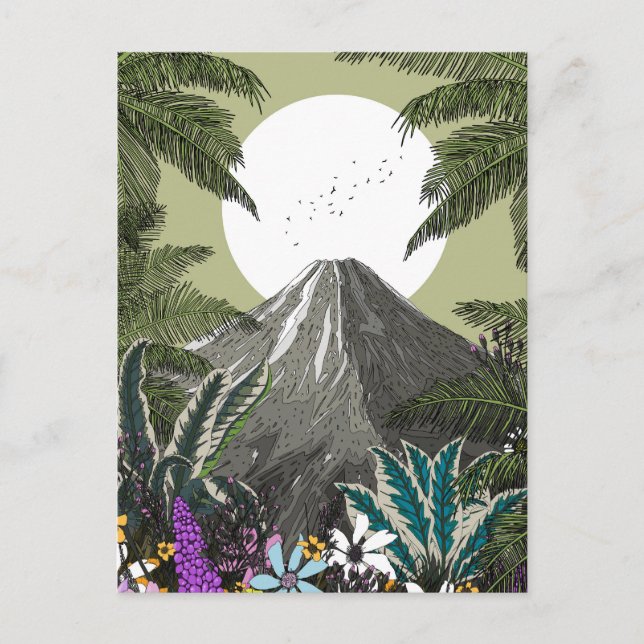 Wildblumen-Vulkan-Berg Postkarte (Vorderseite)