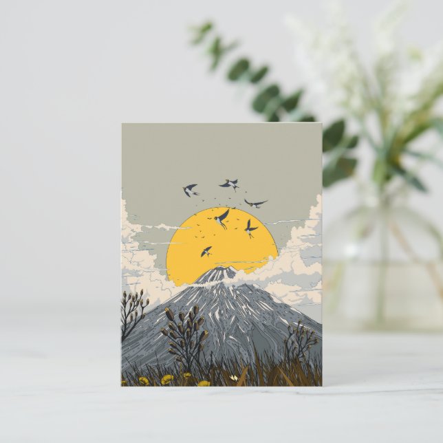 Wildblumen-Vulkan-Berg Postkarte (Stehend Vorderseite)