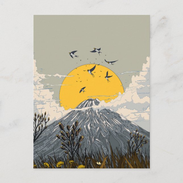 Wildblumen-Vulkan-Berg Postkarte (Vorderseite)
