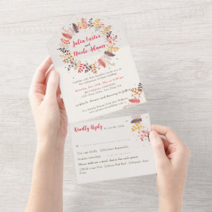 Wildblumen-Wald-Farn-Pilz-Hochzeit All In One Einladung