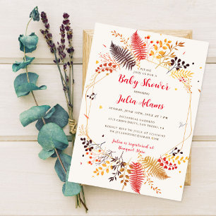 Wildblumen-Wald-Pilz-Laub-Babyparty Einladung