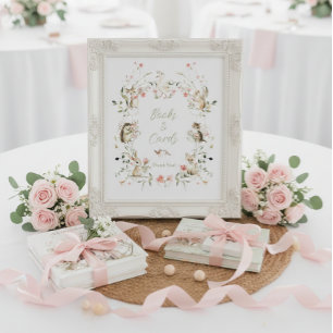 Wildblumen-Waldtiere-Baby-Shower-Bücher und -Karte Poster