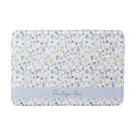 Wildblumen-Wasserfarbe Blau Lila Schrift Name Badematte