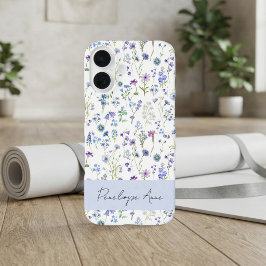 Wildblumen-Wasserfarbe Blau Lila Schrift Name iPhone 16 Hülle