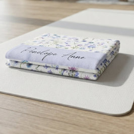 Wildblumen-Wasserfarbe Blau Lila Schrift Name Handtuch