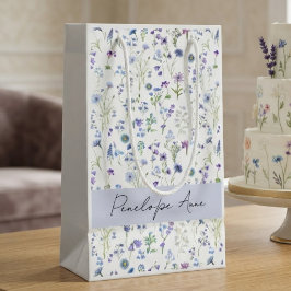 Wildblumen-Wasserfarbe Blau Lila Schrift Name Kleine Geschenktüte