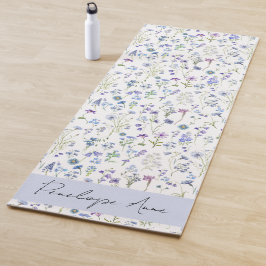 Wildblumen-Wasserfarbe Blau Lila Schrift Name Yogamatte