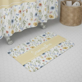 Wildblumen-Wasserfarbe-Boho-farbige Monogramm  Badematte