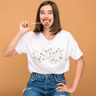 Wildblumen Wasserfarbe, botanische Blume, Natur T-Shirt