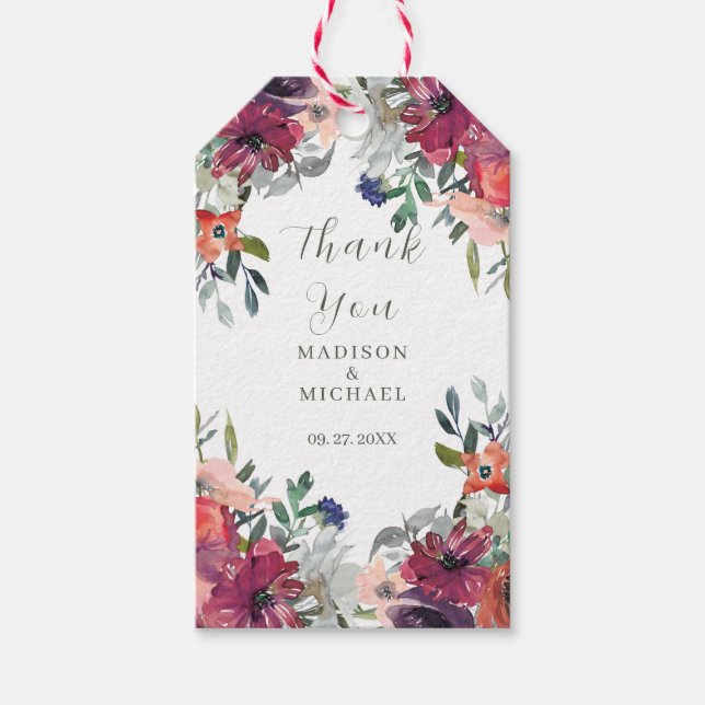 Wildblumen Wasserfarbe Elegante Hochzeit im Herbst Geschenkanhänger (Vorderseite)