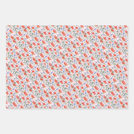 Wildblumen Wasserfarbe in Süß-Rot und Blau Geschenkpapier Set