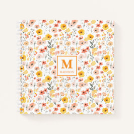 Wildblumen-Wasserfarbe-Monogramm-Notizbuch-Journal Notizbuch
