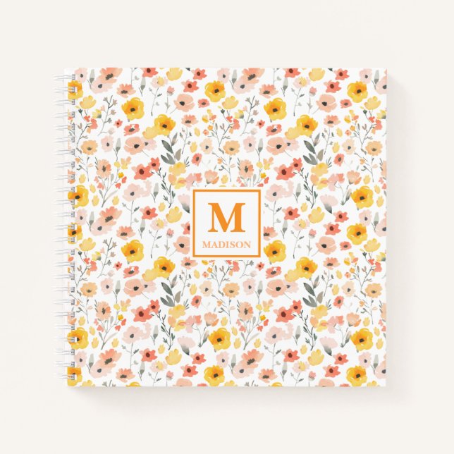 Wildblumen-Wasserfarbe-Monogramm-Notizbuch-Journal Notizbuch (Vorderseite)
