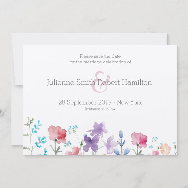 Wildblumen Wasserfarbe Save the Date (Vorderseite)
