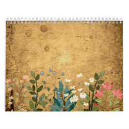 Wildblumen, Wasserfarbe, Vintag Kalender