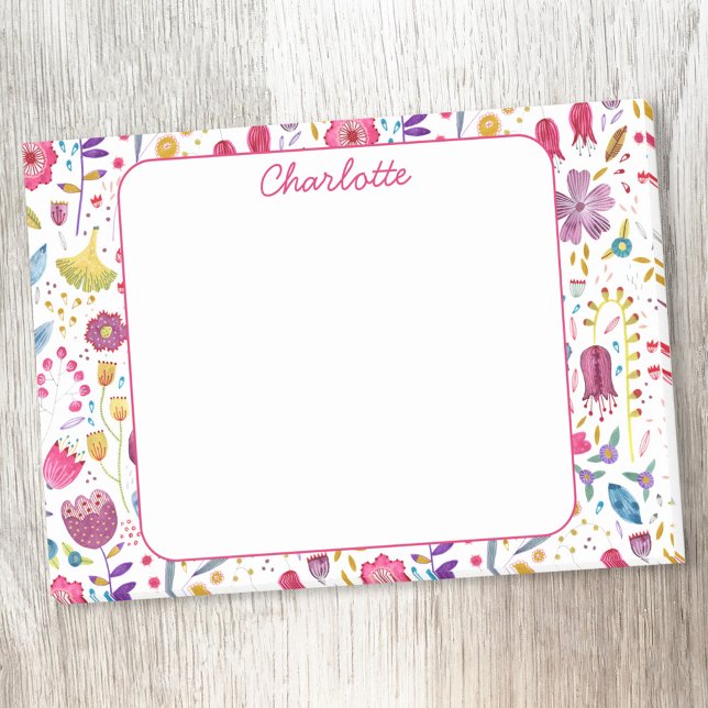 Wildblumen-Wasserfarben-Blumen-Personalized Post-it Klebezettel (Modern watercolor wildflower floral personalized custom name Post-it sticky notes)