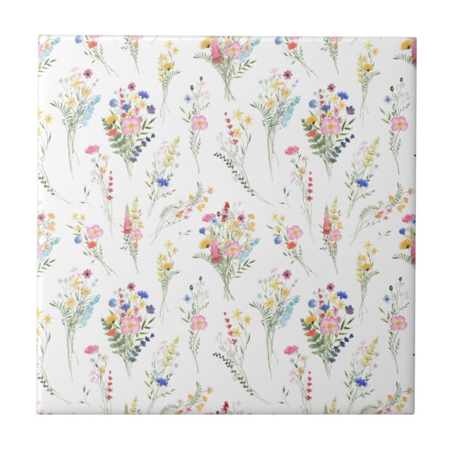 Wildblumen-Wasserfarben-Blumenmuster Fliese (Vorderseite)