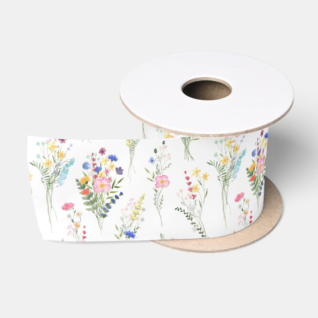 Wildblumen-Wasserfarben-Blumenmuster Satinband (Spule)