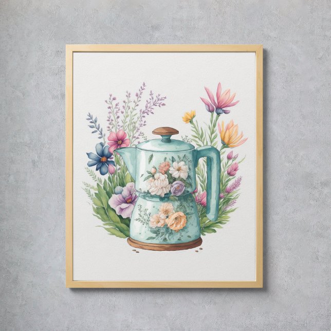 Wildblumen Wasserfarbener Kaffee Wasserkocher Poster (Wildflowers Watercolor Colorful Coffee Kettle Poster
)