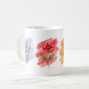 Wildblumen-Wasserfarbtasse   4 botanische Blumen Kaffeetasse