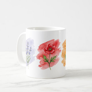 Wildblumen-Wasserfarbtasse | 4 botanische Blumen Kaffeetasse