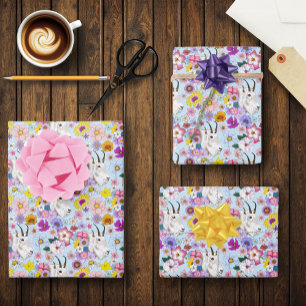 Wildblumen Weißes Bergziege Natur Wildtiere Geschenkpapier Set