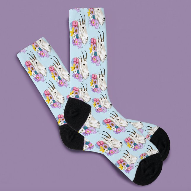 Wildblumen Weißes Bergziege Natur Wildtiere Socken (Von Creator hochgeladen)