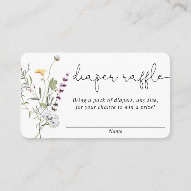 Wildblumen werfen Babydusche mit Gewinnkarten Begleitkarte (Vorderseite)