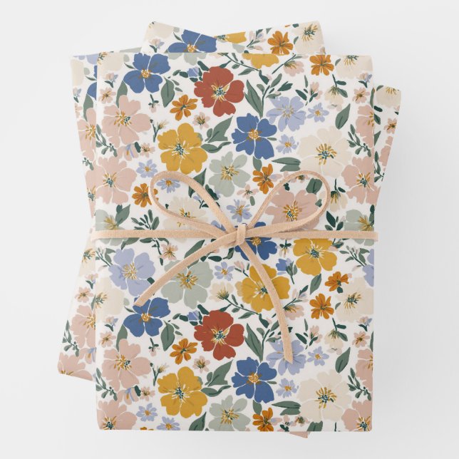 Wildblumen-Wiese Boho-Muster Geschenkpapier Set (Beispiel)