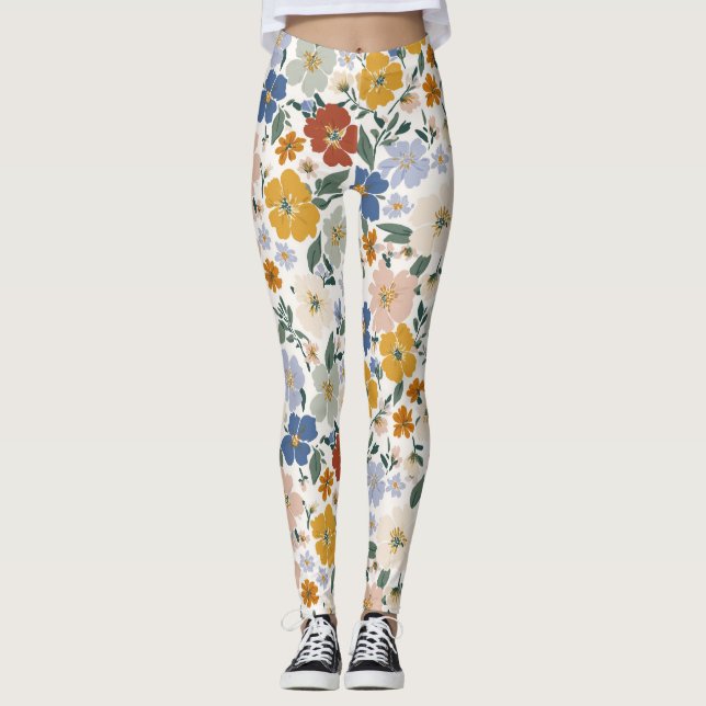 Wildblumen-Wiese Boho-Muster Leggings (Vorderseite)