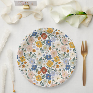 Wildblumen-Wiese Boho-Muster Pappteller