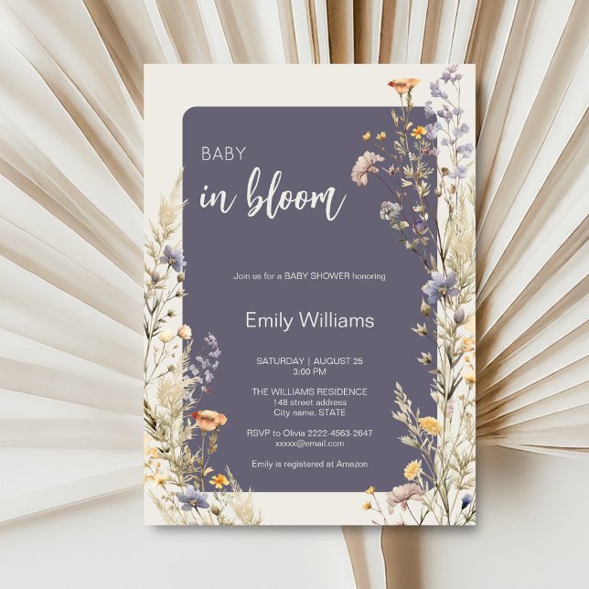 Wildblumen Wiese elegante Babydusche Einladung (A little wildflower elegant rustic boho watercolor baby shower invitation, baby in bloom)