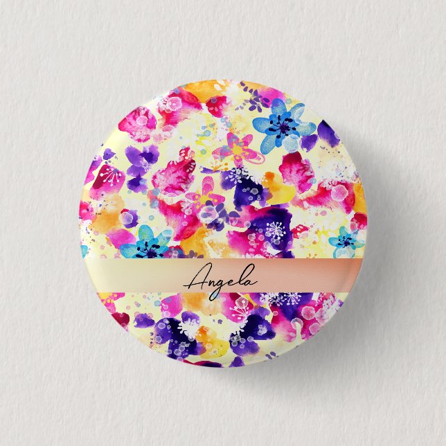 Wildblumen-Wiese Shabby-Blumen Button (Vorderseite)