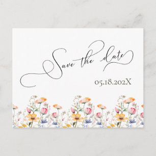 Wildblumen-Wiese-Watercolor-Save-the-Date-Hochzeit Postkarte