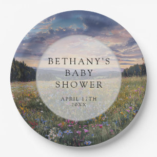Wildblumen-Wiesen-Baby-Party Pappteller
