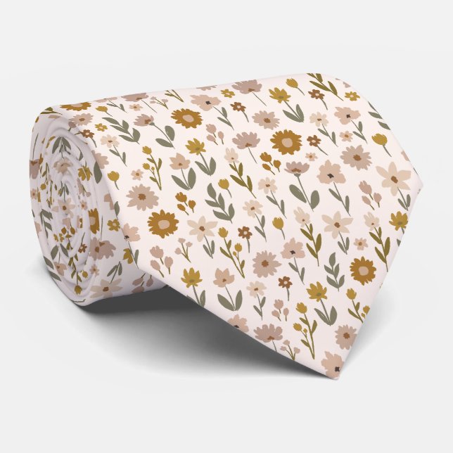 Wildblumen-Wiesen-Boho-Muster Krawatte (Gerollt)