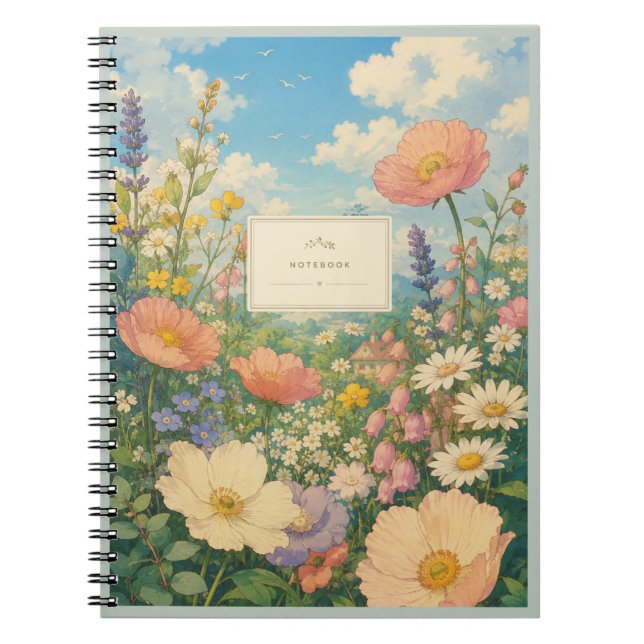 Wildblumen-Wiesen-Häuschen-Notizbuch Notizblock (Vorderseite)