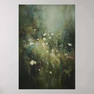 Wildblumen-Wiesen-Wandkunst, Moody Weiße Blumen Poster