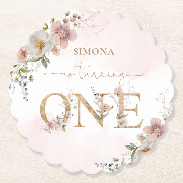 Wildblumen Wild Ein rötlich-rosa-Mädchen Geburtsta Untersetzer (Vorderseite)