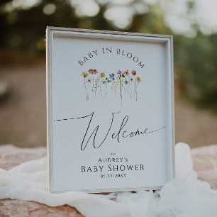 Wildblumen-Willkommens-Baby-in-Blüte-Baby-Party-Sc Poster
