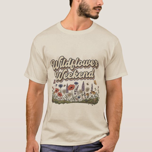 Wildblumen-Wochenende Retro-Blumen  T-Shirt (Vorderseite)