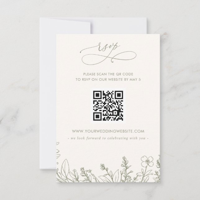 Wildblumen Woodland Garden Floral QR CODE RSVP Karte (Vorderseite)