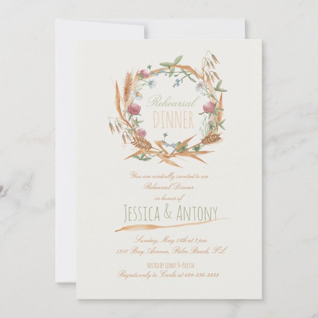 Wildblumen Wraath Russel Probe Abendessen Einladung (Vorderseite)