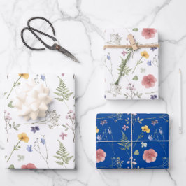 Wildblumen Wrapping Paper Flat Sheet Set 3 Geschenkpapier Set
