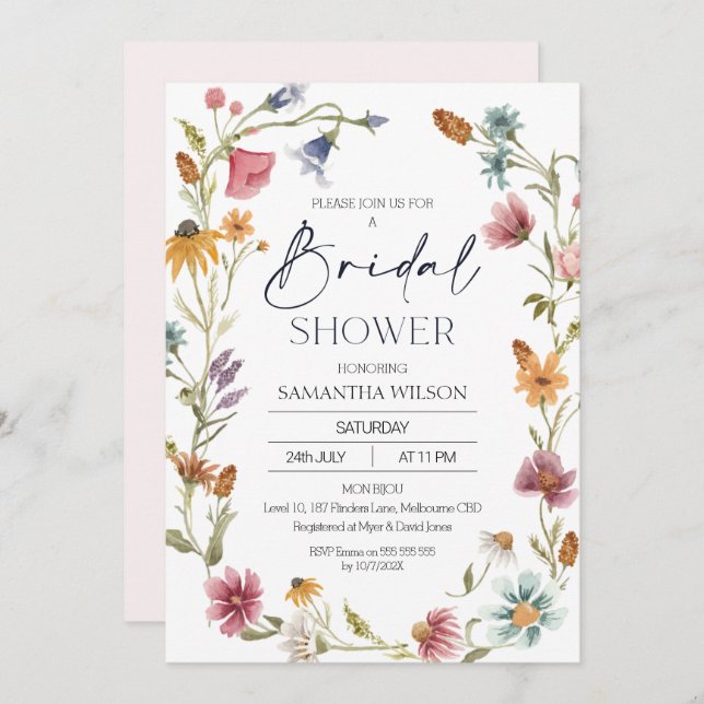 Wildblumen Wreath Bridal Dusche Einladung (Vorne/Hinten)
