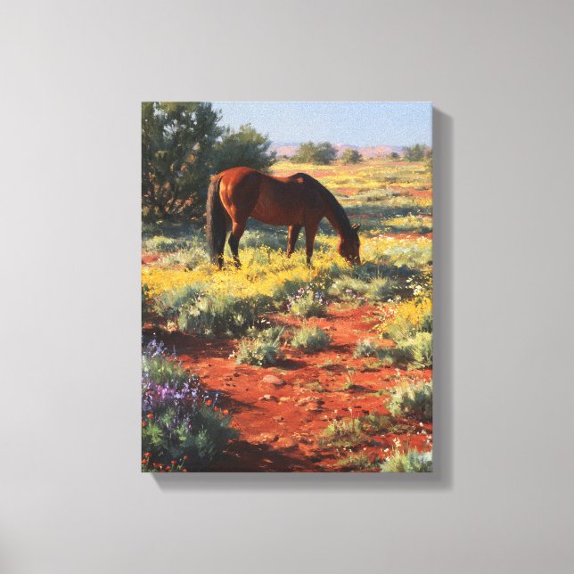 Wildblumen-Wüstenweide-Pferdekunst Leinwanddruck (Vorderseite)