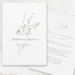 Wildblumen zartes Bouquet   Taufeinladung Einladung