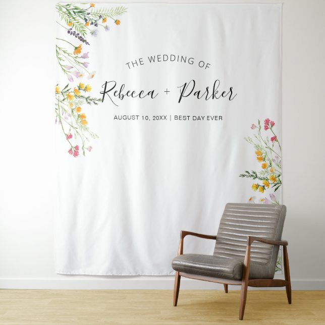 Wildblumen zeigen den Stand des WEDD Backdrop Foto Wandteppich (Beispiel)
