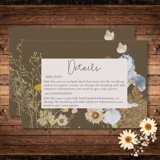 Wildblumen zu Braunen Hochzeiten Begleitkarte (Wildflowers on Brown Wedding Details Enclosure Card)